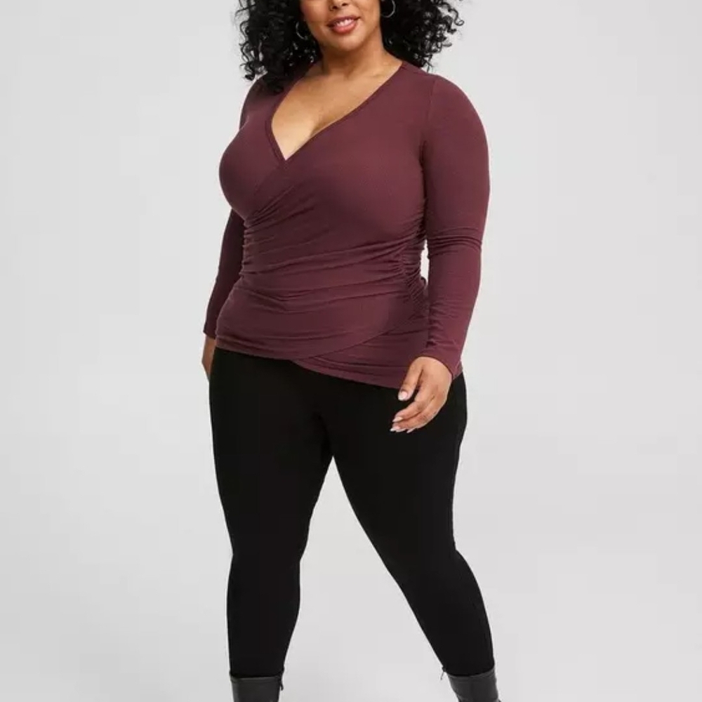 Burgundy Long Sleeve Wrap Top